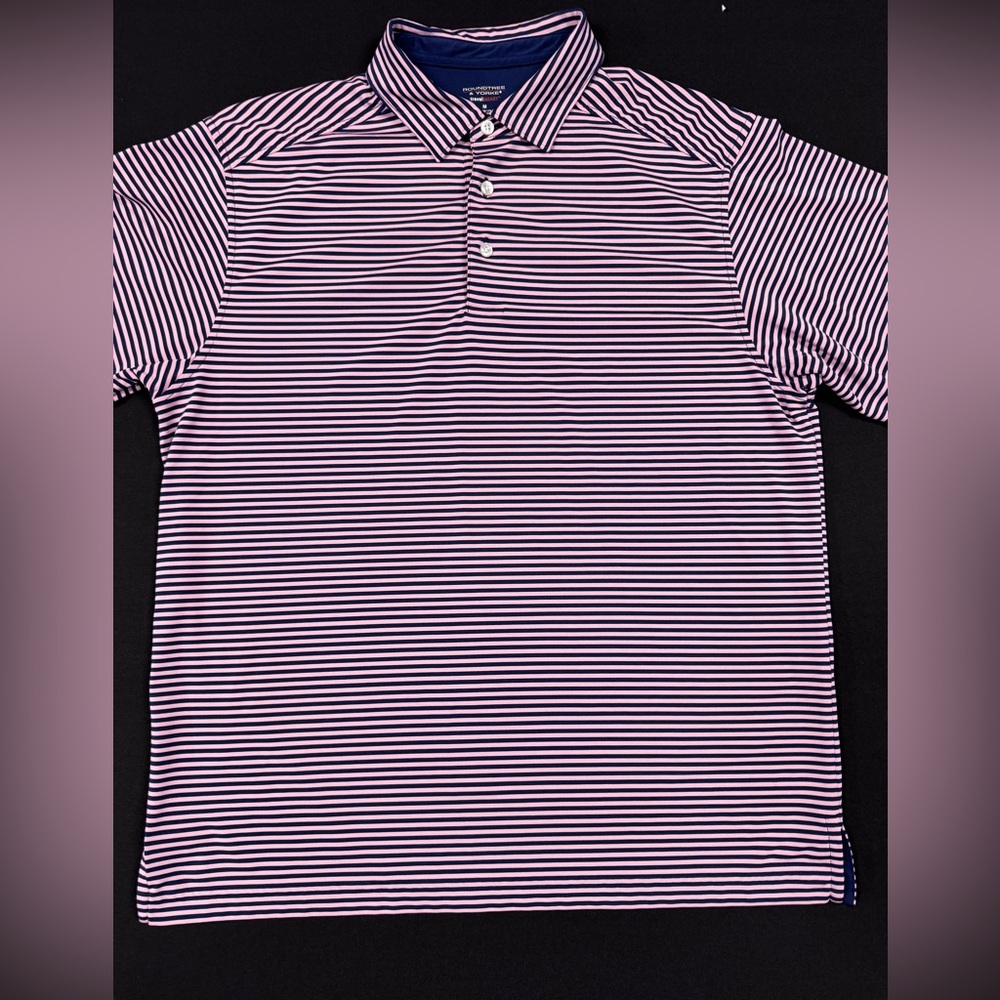 Roundtree & Yorke Navy and Pink Striped Polo Shirt
